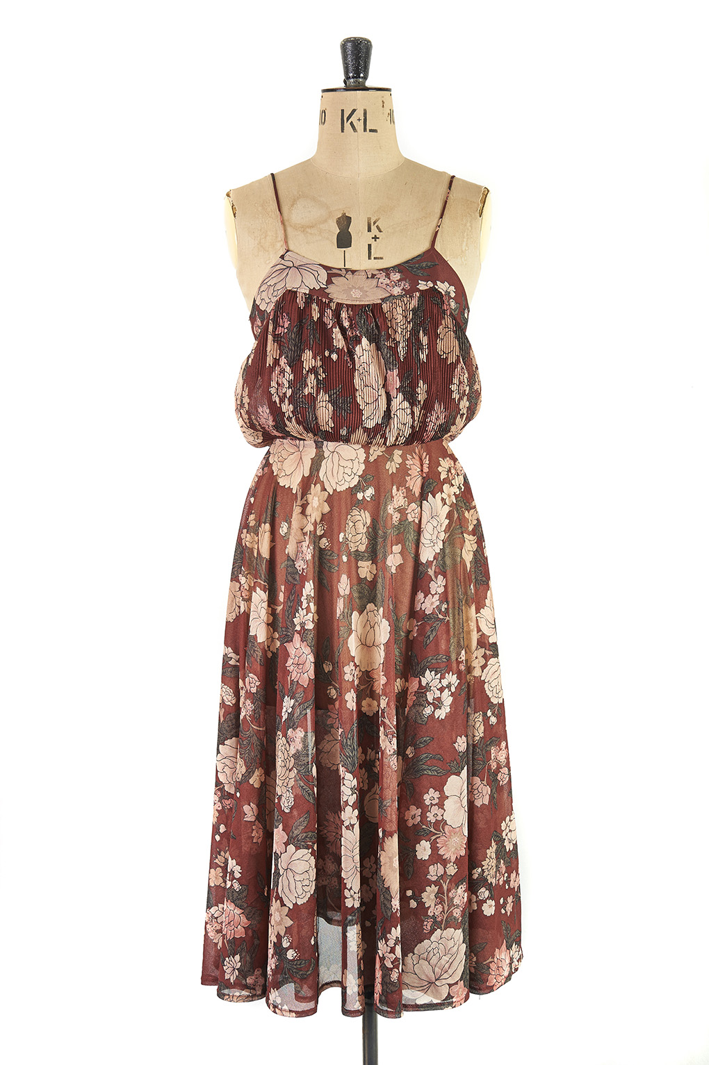 Brown Strappy and flowery vintage Sundress by Young Edwardian by Arpeja 1970