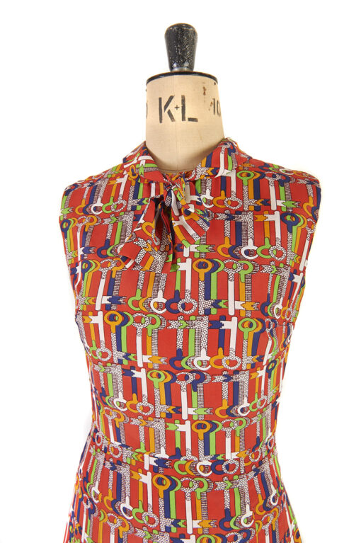 Key Print Dress by Marissa c. 1960s - Size 10