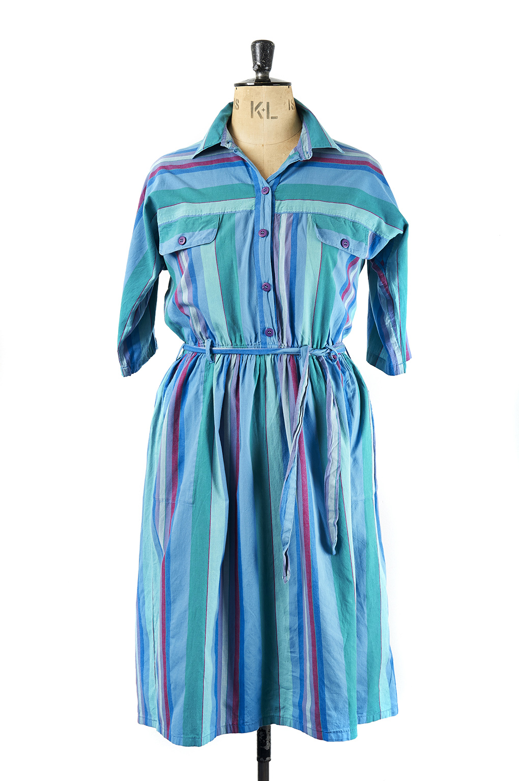 Vintage Shirt Dress, Striped - Size16
